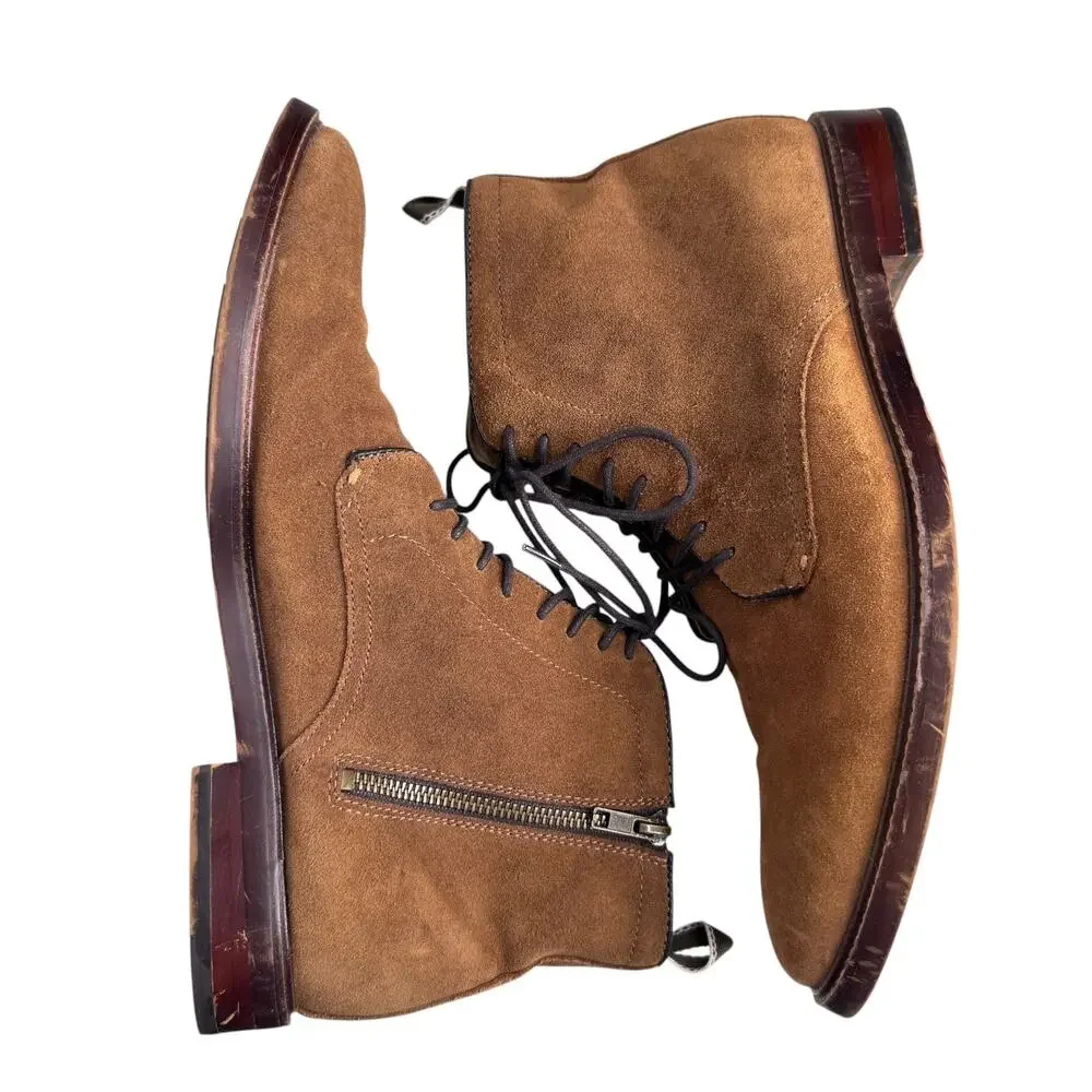 2020s ALDO Brown Suede Chukka Ankle Boots Men’s Size 12 Side Zip Lace Up
